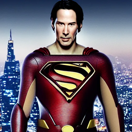 Image similar to keanu reeves as superman, highly detailed, 4 k