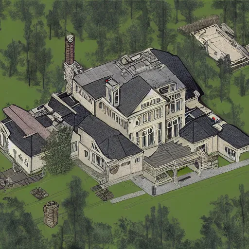 Prompt: aerial view of the x - mansion, by jim lee n 9