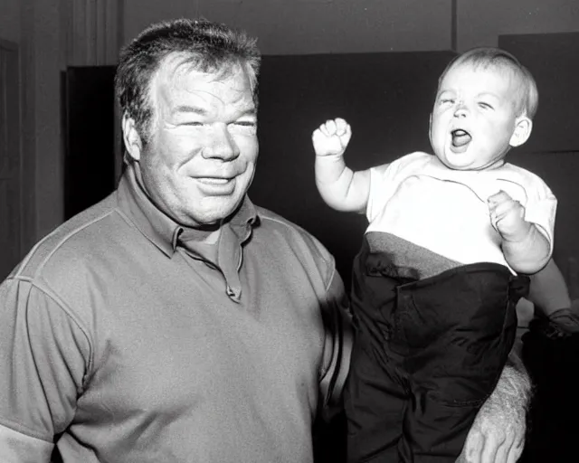 Image similar to william shatner yelling angrily at baby, photograph