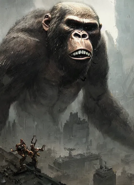 Image similar to cyborg king kong, greg rutkowski, 8 k, shallow depth of field, intricate detail, concept art,