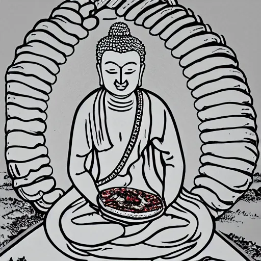 Image similar to the buddha eating a slice of pizza