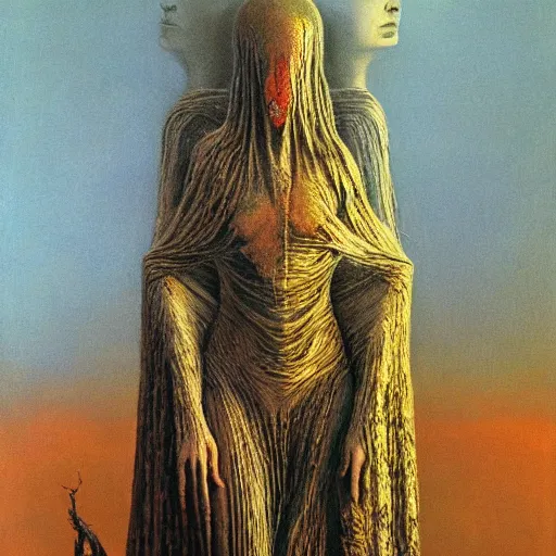 Image similar to the queen of the sun by zdzislaw beksinski and h. r. giger, oil on canvas