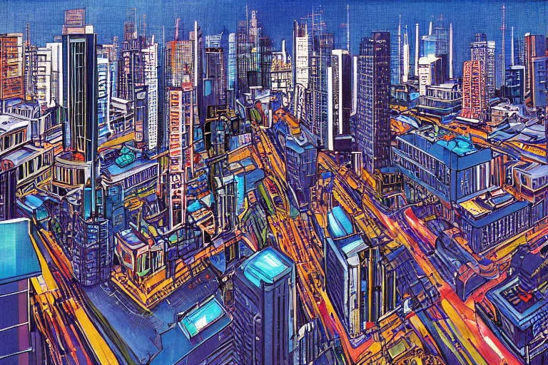 Prompt: Downtown city race by Niroshi Nagai