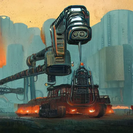 Image similar to giant scary quadrupedal mining machine, four legs, highly detailed body, industrial, in the style of simon stalenhag