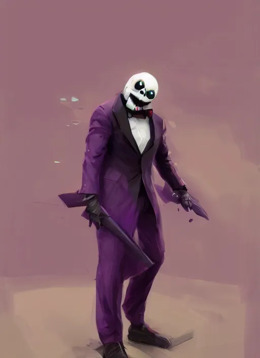 Image similar to sans wearing a dark purple suit, elegant, dynamic, digital painting, concept art, smooth, sharp focus, illustration, by ruan jia and mandy jurgens and artgerm and william - adolphe bouguerea