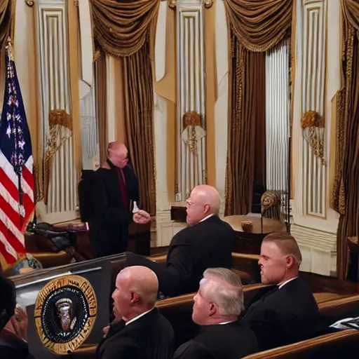 Image similar to Hank Schrader presidential inauguration, ultra intricate, ultra detailed, 8k, cinematic,