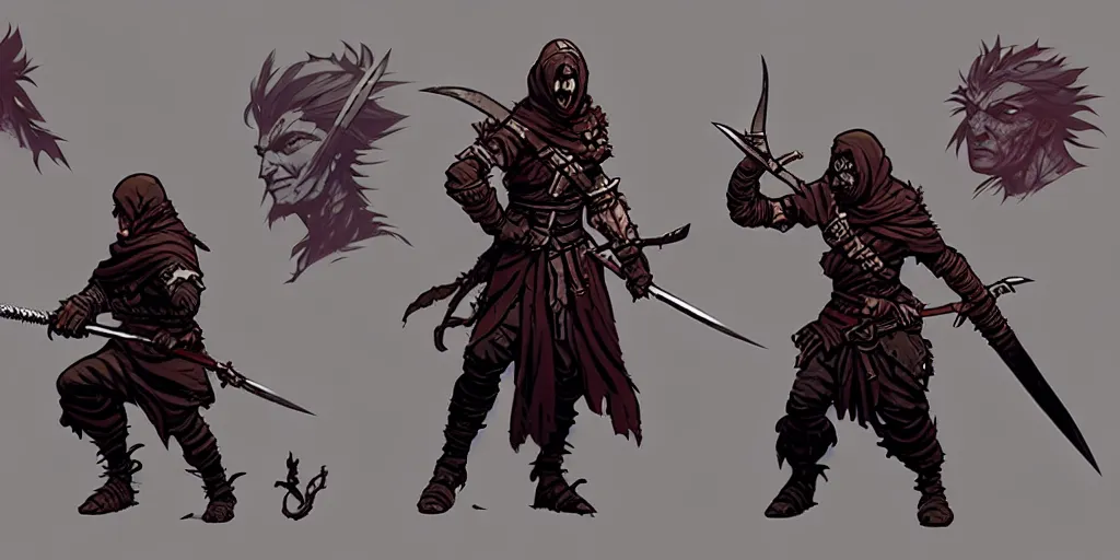 Image similar to warrior character design, idle pose, sword, sprite, darkest dungeon, pc game, sideview, art by moebius and greg rutkowski.