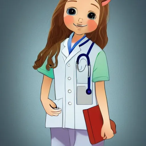 Image similar to a little girl [ as a veterinarian doctor ]!!, [ digital art ]!!, trending on artstation, [ golden ratio ]!!, centered!!