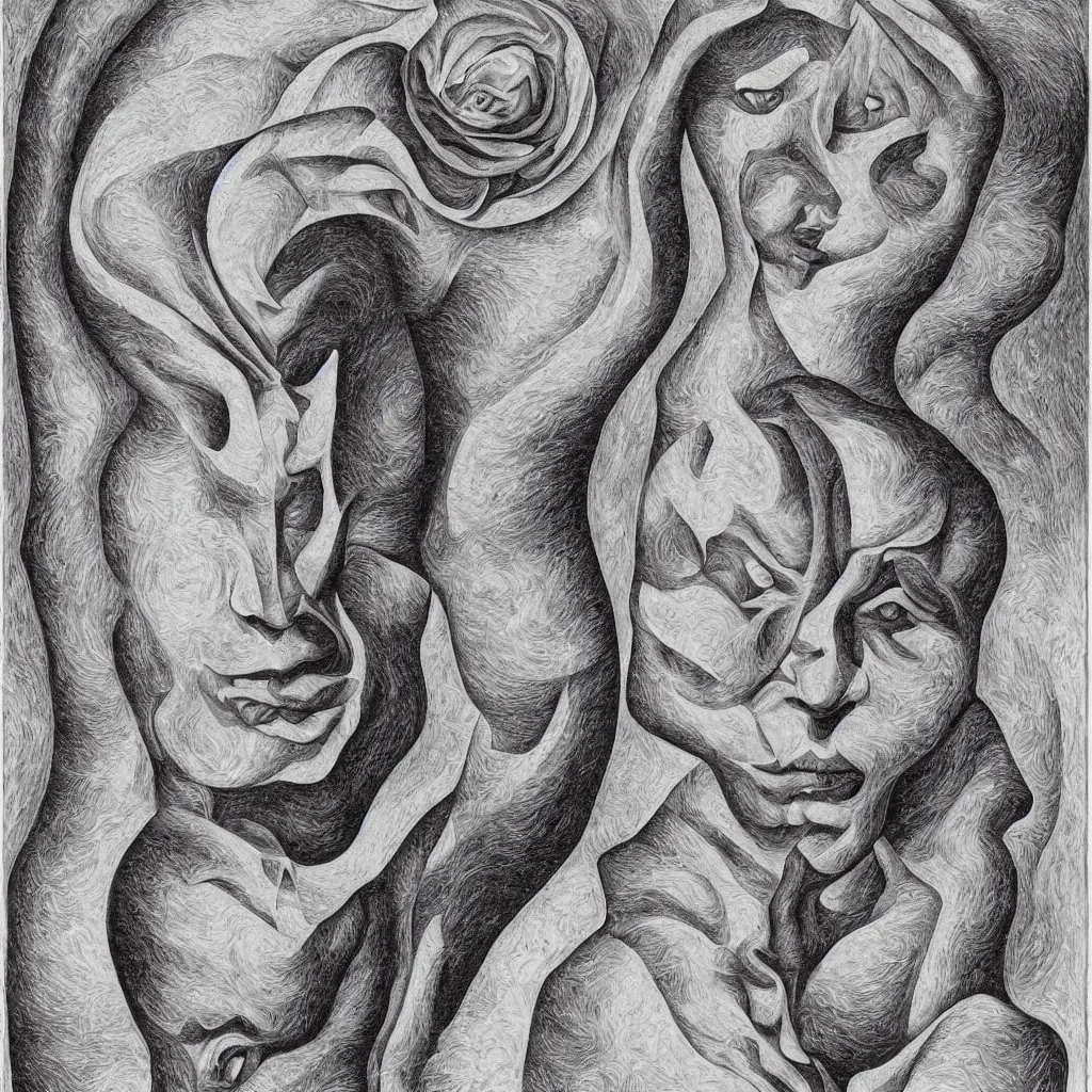 Image similar to subconscious psyche portrait by escher