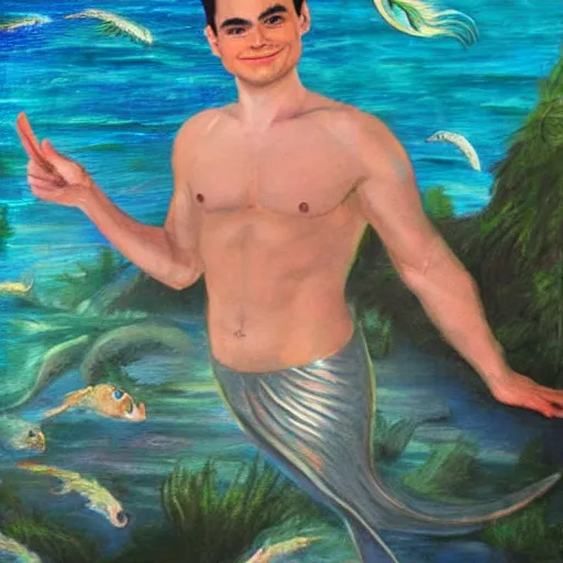 Prompt: ben shapiro as a mermaid oil painting