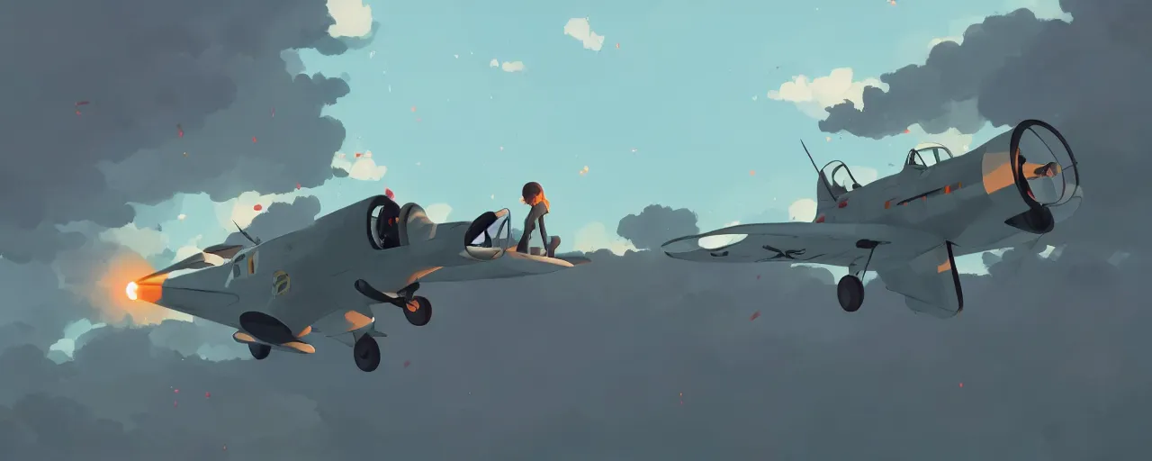 Image similar to japanese zero plane, crashing into the ground, atey ghailan, goro fujita, studio ghibli, rim light, stark very bright lighting, clear focus, very coherent