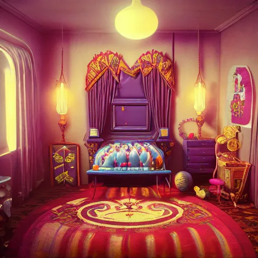 Prompt: 80s gaming kid's bedroom:: by beeple and James Gilleard and Justin Gerard :: ornate, dynamic, particulate, intricate, elegant, highly detailed, centered, artstation, smooth, sharp focus, octane render, 3d