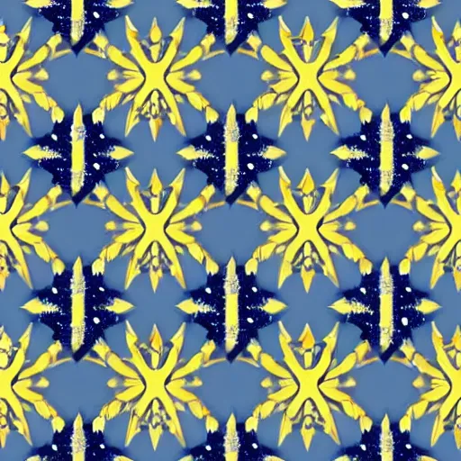 Prompt: a mystical pattern out of stars, the moon and the sun, border pattern, pattern, dark blue and white