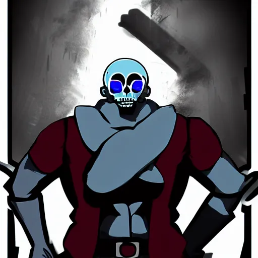 Image similar to super powerful sans, action pose, character portrait, undertale, fan art, alternate universe, epic, cool, awesome, digital art