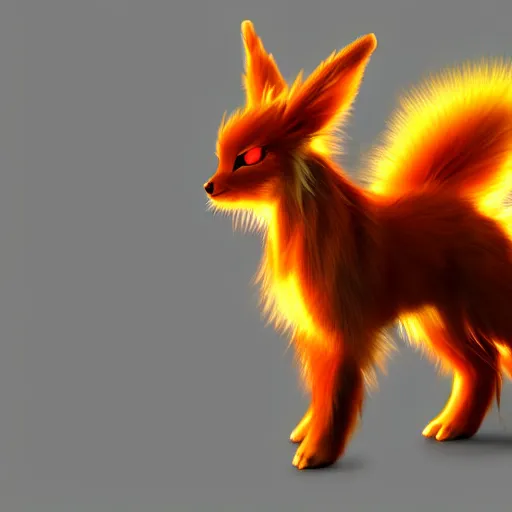 Image similar to photography of a realistic flareon animal, ultra detailed, 8 k, cinematic lighting, natural background, trending on artstation, pokemon