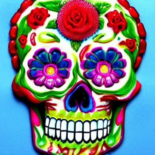 Image similar to a sugar skull made out of candy photo realistic hyper realism