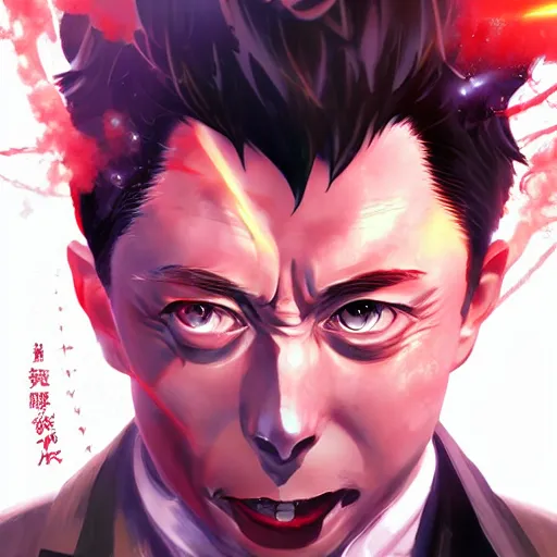 Prompt: anime portrait of evil elon musk on drugs as an anime antagonist by Stanley Artgerm Lau, WLOP, Rossdraws, James Jean, Andrei Riabovitchev, Marc Simonetti, and Sakimichan, trending on artstation