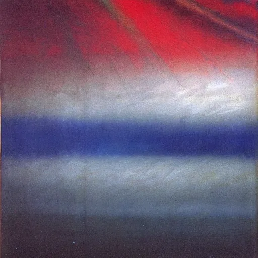 Image similar to the epic abstract painting'blue arctic void with black and red aurora borealis ', by caspar david friedrich!!!, by rothko!!!, stunning masterpiece, trending on artstation