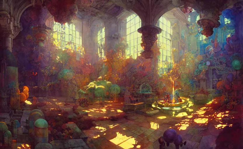 Image similar to alchemy laboratory, fantasy. intricate, amazing composition, colorful watercolor, by ruan jia, by maxfield parrish, by marc simonetti, by hikari shimoda, by robert hubert, by zhang kechun, illustration, gloomy