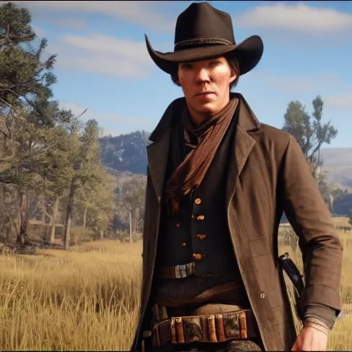 Prompt: Film still of Benedict Cumberbatch, from Red Dead Redemption 2 (2018 video game)