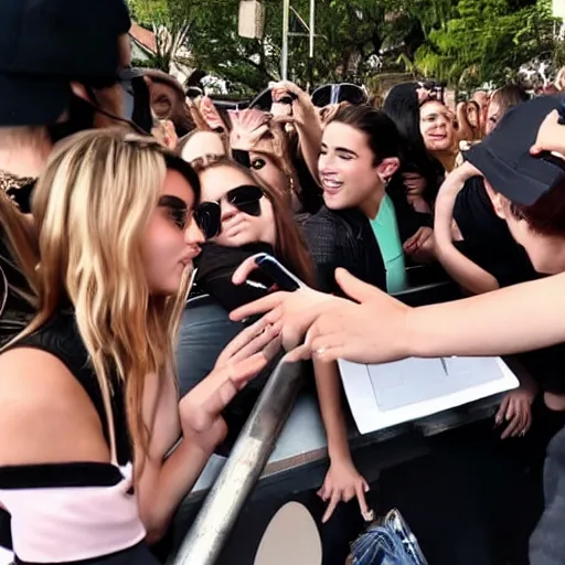 Prompt: dua lipa meetings fans outside rod laver arena