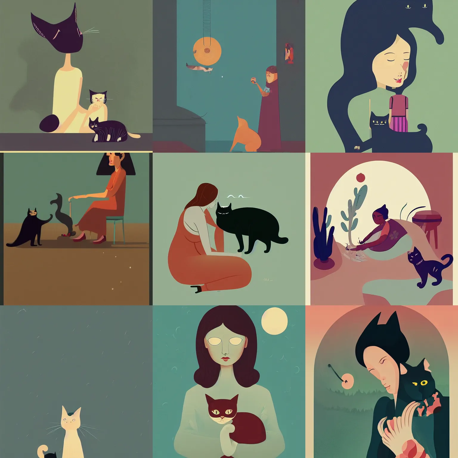 Prompt: a woman and cat by kilin eng