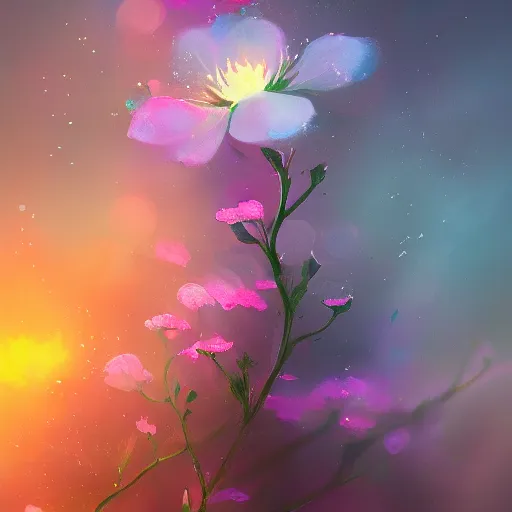 Prompt: Beautiful flower by Bittoo Kr, in the style of anato finnstark, warm lighting, very detailed, magical, digital painting, bokeh, depth of field, trending on artstation