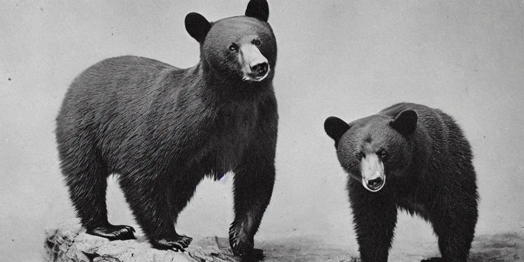 Prompt: anthropomorphic asian black bear, 1900s photo