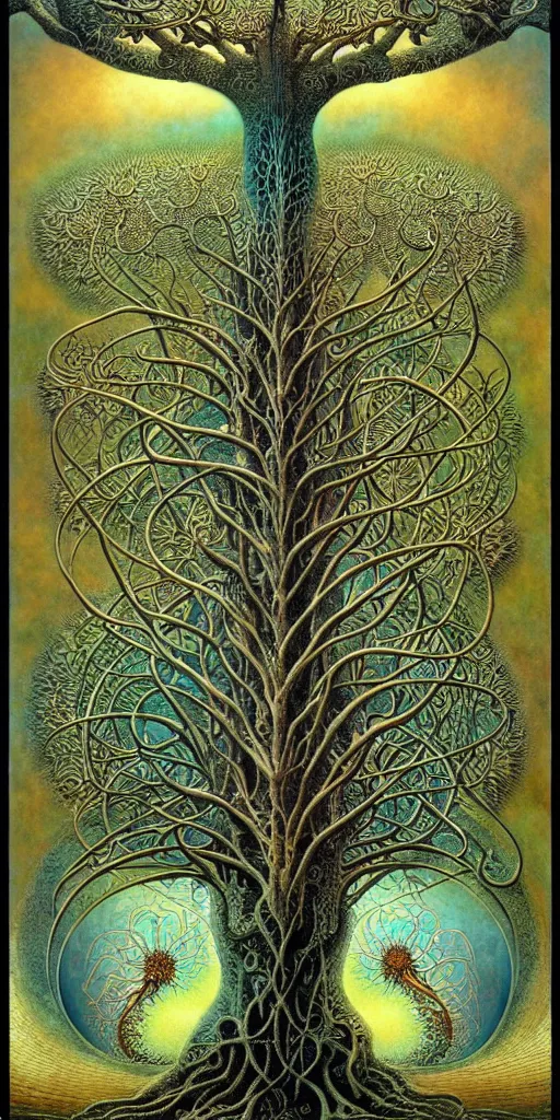 Image similar to tree of life by roger dean and andrew ferez, art forms of nature by ernst haeckel, divine chaos engine, symbolist, visionary, art nouveau, botanical fractal structures, organic, detailed, realistic, surreality