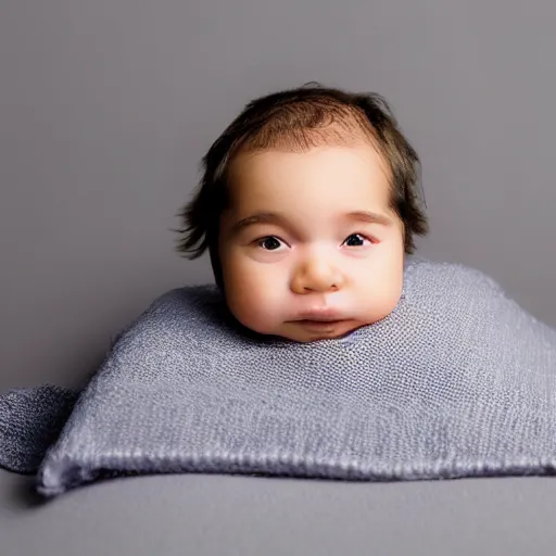 Image similar to baby with a full moustache laying on a blanket, photograph, depth of field, cute baby, olan mills, professional portrait photograph