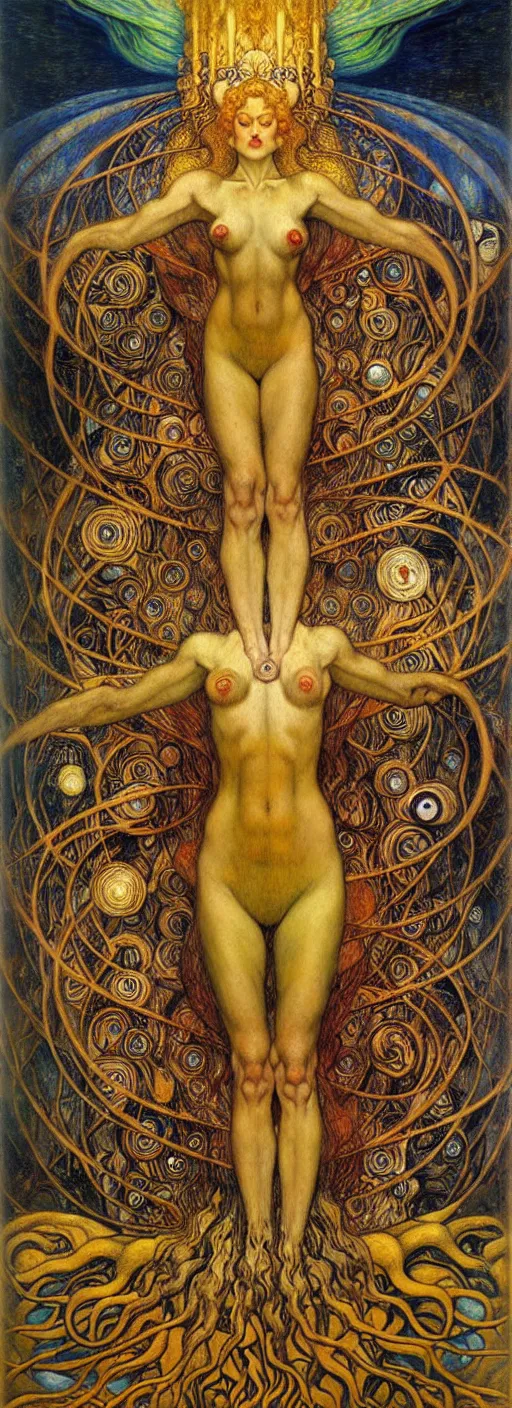 Image similar to Divine Chaos Engine by Karol Bak, Jean Delville, William Blake, Gustav Klimt, and Vincent Van Gogh, symbolist, visionary