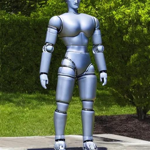 Image similar to a realistic detailed photo of a guy who is an attractive humanoid who is half robot and half humanoid, who is a male android, wrestler bo nickal, shiny skin, posing like a statue, blank stare, by the pool, on display, showing off his muscles, humanoid robot, frozen ice statue