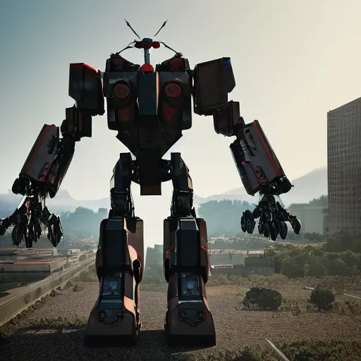 Image similar to A giant robot mech suit, 3d render, octane render, 8k