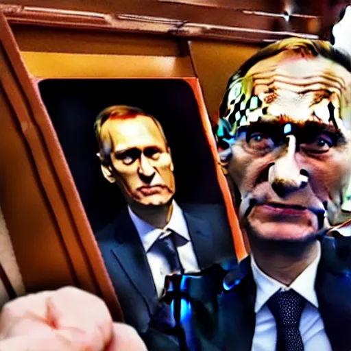 Image similar to alexey navalny takes a selfie, vladimir putin in coffin on the background, insane details, clear face and eyes, textured, 8 k, professional photography