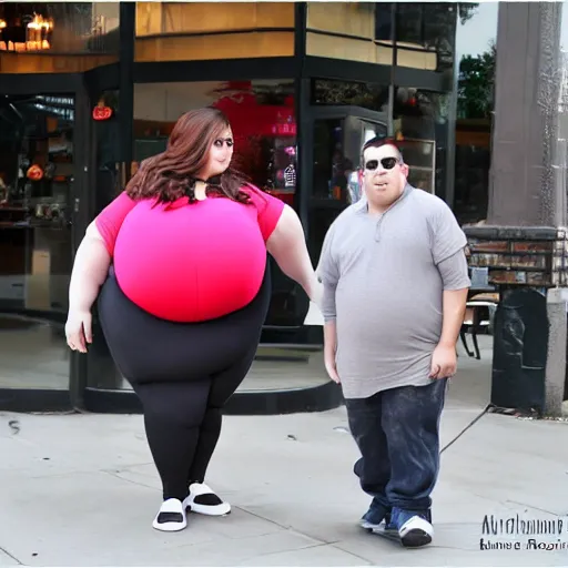 Prompt: Arianna Grande fat suit at Starbucks featuring Earnest paparazzi photography