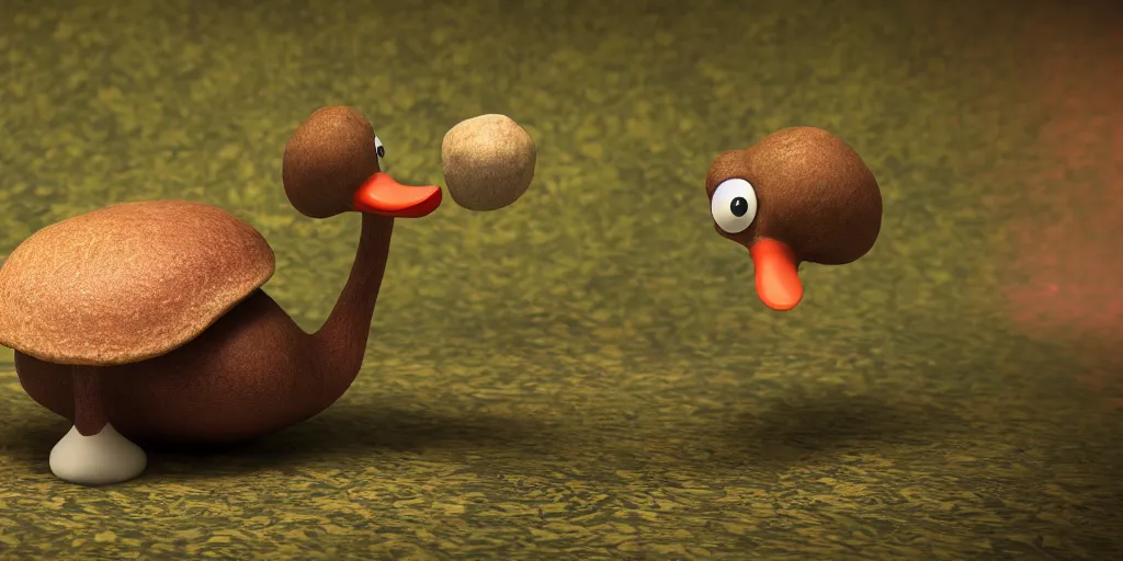 Prompt: a octane render of a the legendary cute mushroom duck , in the style of waya Steurbaut YT, made by Waya Steurbaut YT, photo realistic, cinematic, epic, dark,
