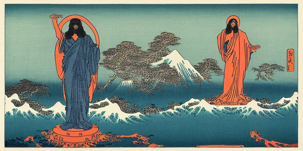 Image similar to i, Cristo Redentor by Hokusai