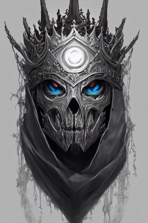 Image similar to highly detailed portrait of an elegant undead lich king, ornate crown, beautiful symmetrical face, glowing skin, digital painting, artstation, concept art, smooth, clear focus, illustration, greg rutkowski, artgerm, global lighting, detailed and fantasy