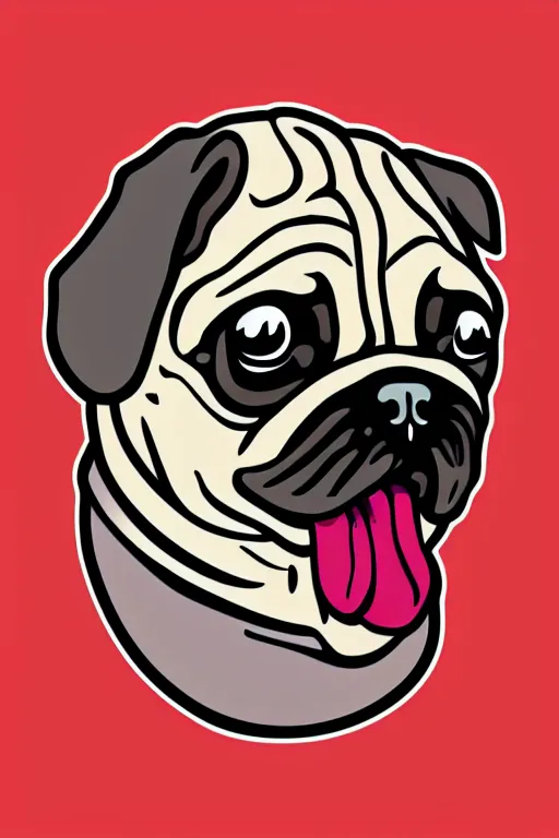 Image similar to Evil pug, sticker, blood thirsty, blood, evil, colorful, illustration, highly detailed, simple, smooth and clean vector curves, no jagged lines, vector art, smooth