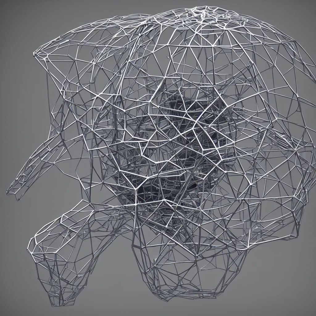 Image similar to 3 d render of a wireframe of melted platonic solids, sculpture, chrometype, liquid metal, neotribal, raytraced, volumetric lightning, 8 k, by zhelong xu, tooth wu, wlop, ouchh and and innate studio
