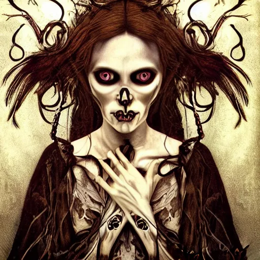 Prompt: hyperrealistic detailed scary creepy horrific beauty gothic portrait of fear in artnouveau style darksharp focus by anne stoke