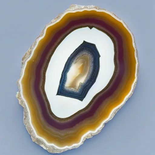 Image similar to a studio portrait of an agate with the letter k in the banding white background