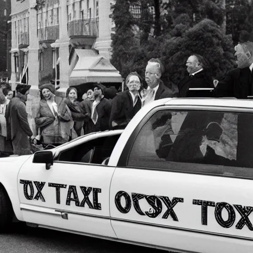 Image similar to george washington opening a taxi car in 1 9 9 0, real life photo, dslr