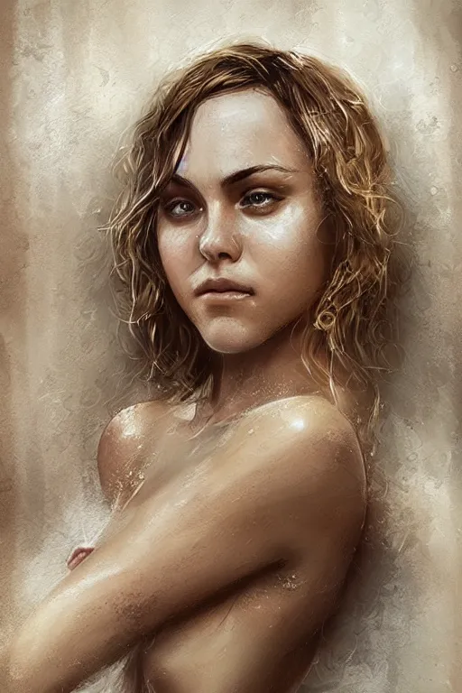 Image similar to portrait of annasophia robb being cute at a pool, highly detailed, artstation, illustration, John Singer Sargant, Bastien Lecouffe-Deharme