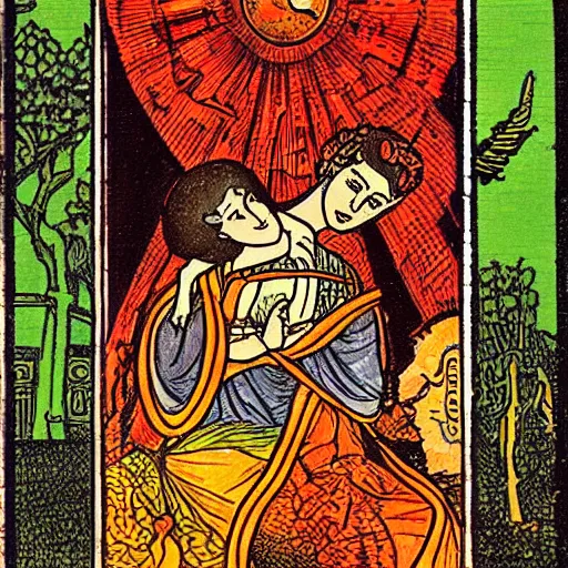 Prompt: a tarot card by bilibin