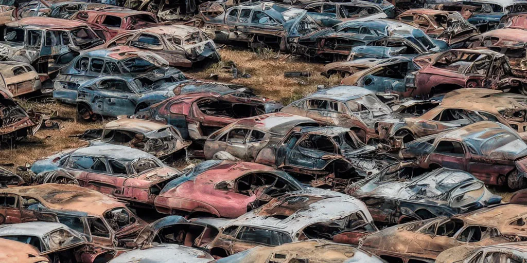 Prompt: junk yard cars inception endless detailed photography 8k