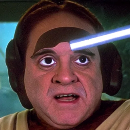 Prompt: a film still of danny devito as princess leia, star wars