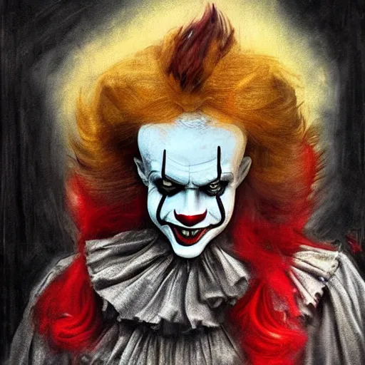 Image similar to portrait of pennywise mixed with batman by abbey edwin austin