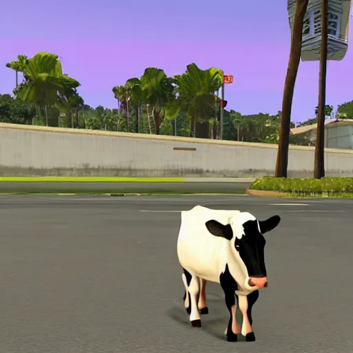 Prompt: a cow, in gta vice city