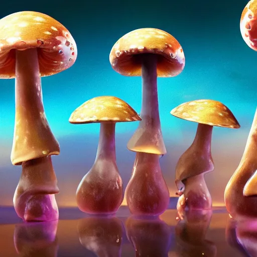 Image similar to a musical about dancing mushrooms, promotional images, imax, photorealistic, distortion